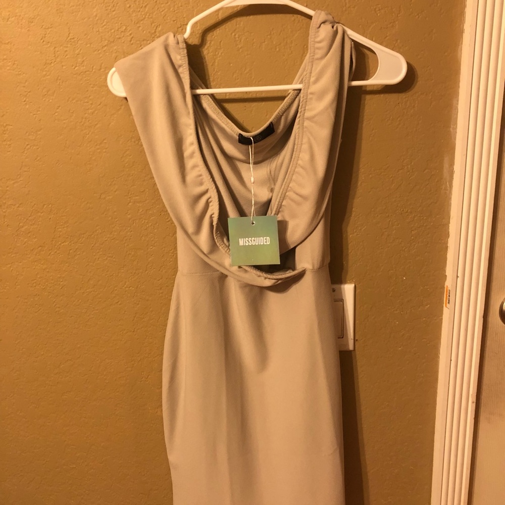 Missguided Frill Bodycon Dress Stone